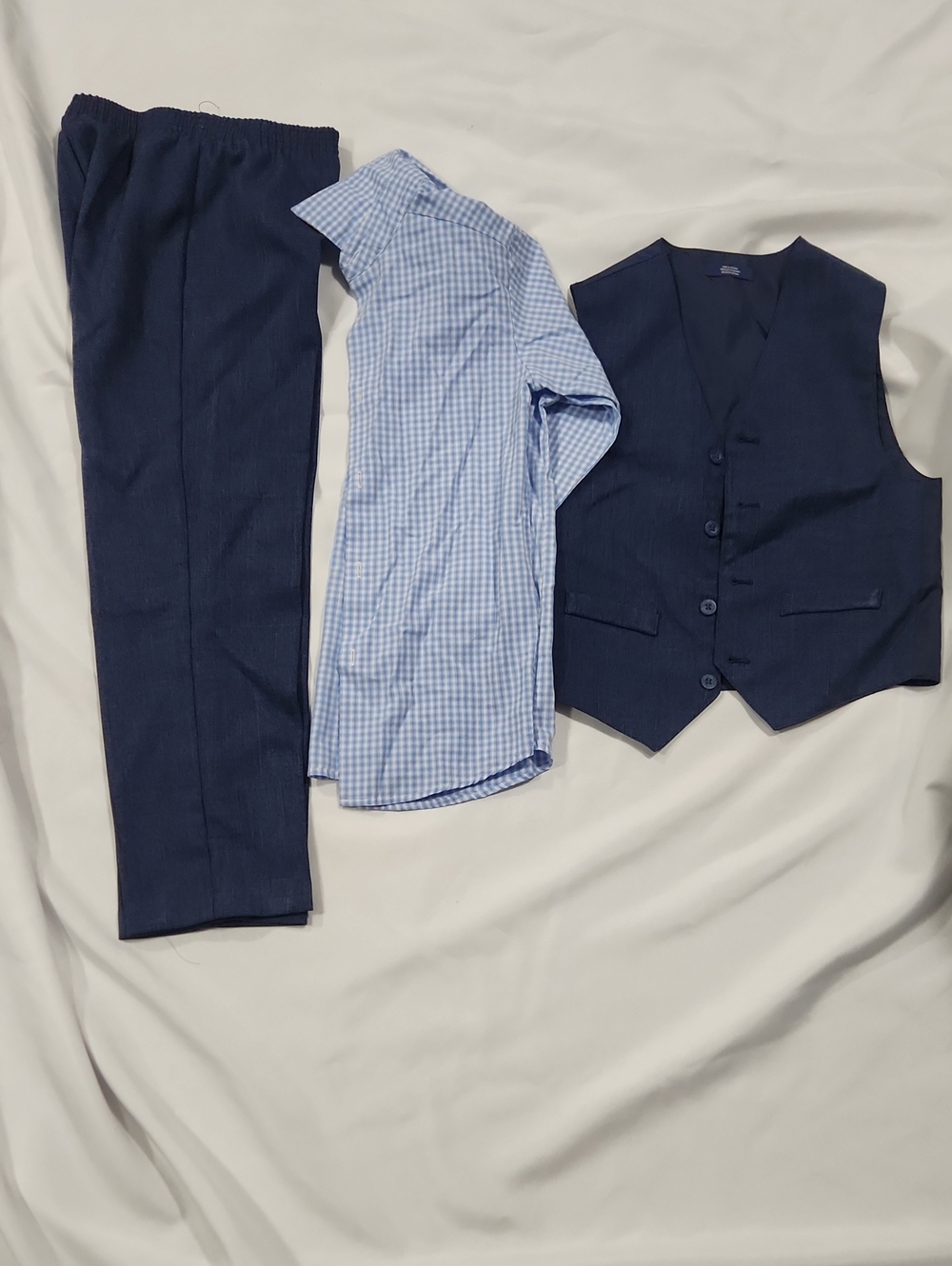 Izod Navy Vest & Pants with Light Blue Gingham Shirt